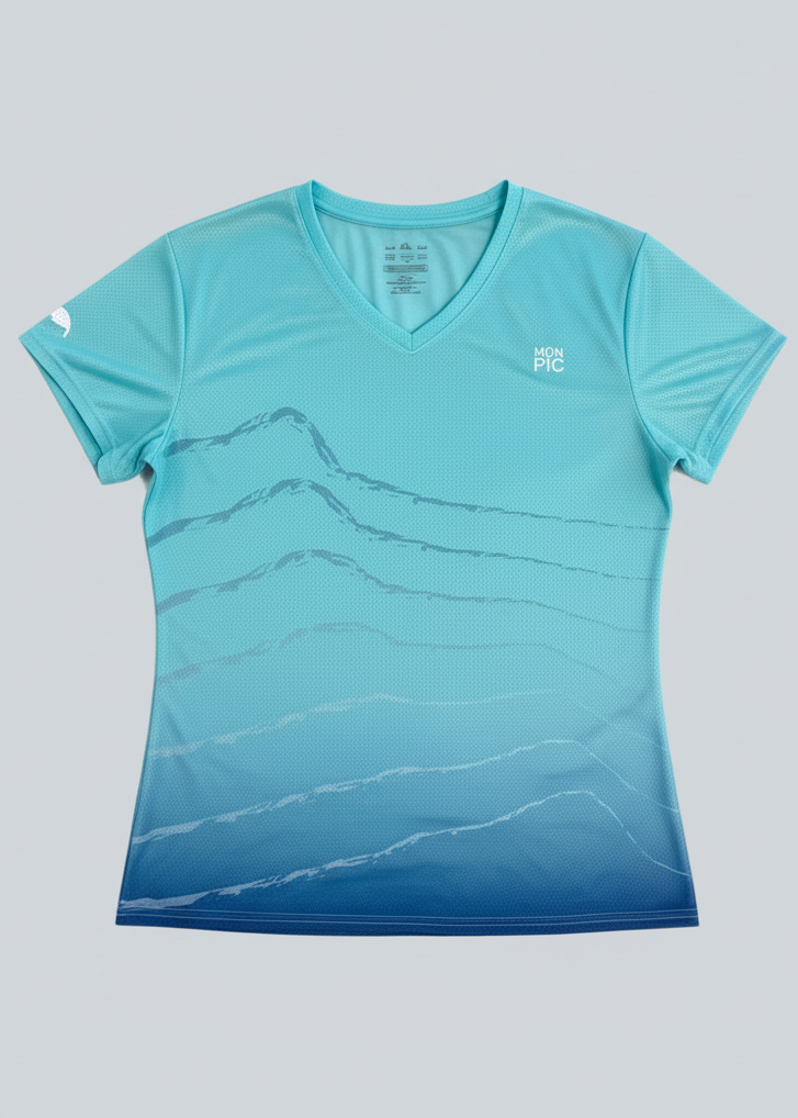 MON PIC – t-shirt femme col V gamme performance made in France turquoise