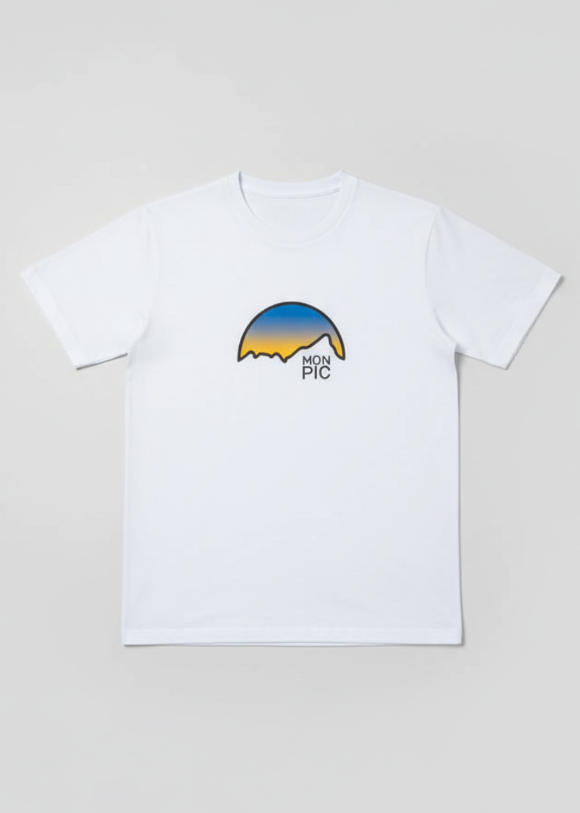 t-shirt blanc MON PIC aube fond gris