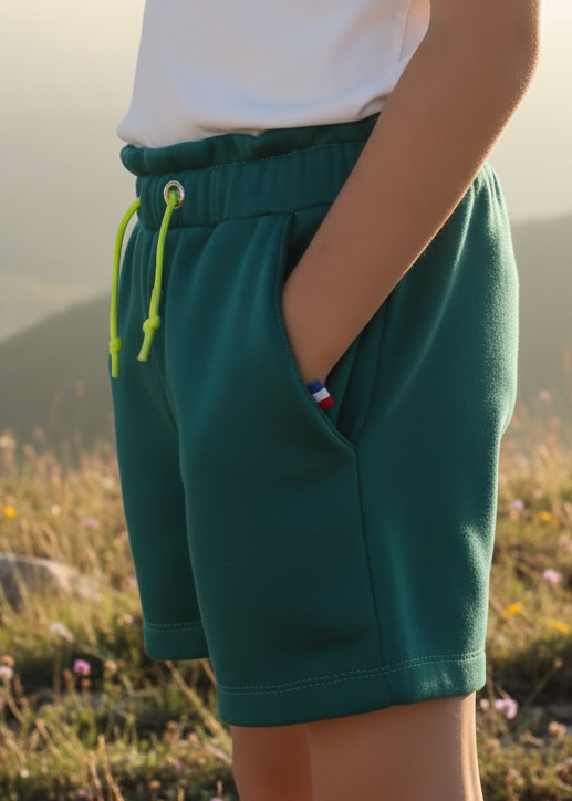 Short enfant ambiance montagne made in France mon pic canard vert