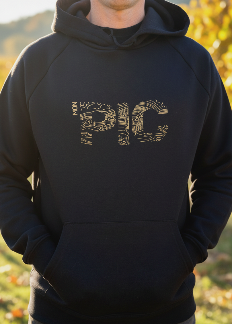 Sweat MON PIC noir, made in France pic saint loup