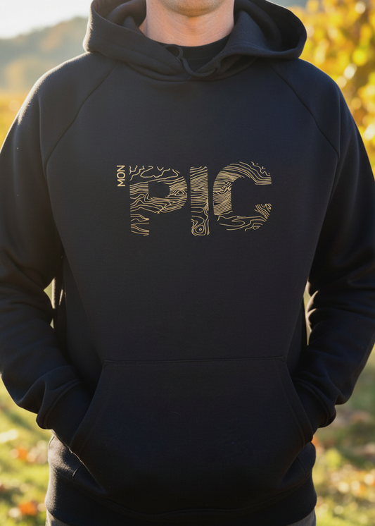 Sweat MON PIC noir, made in France pic saint loup
