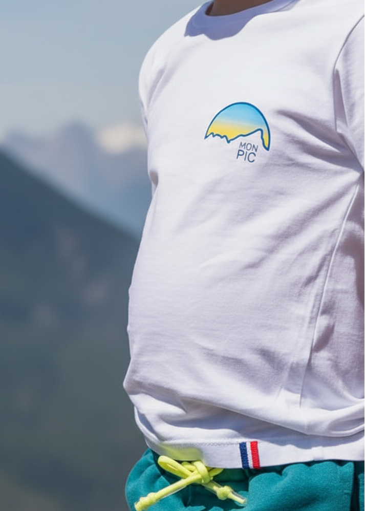 T-shirt blanc enfant MON PIC made in france mon pic matinal