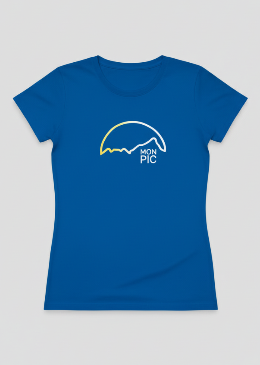 t-shirt bleu femme MON PIC reflet fond gris