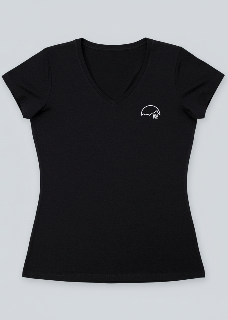 T-shirt femme MON PIC col V noir contraste