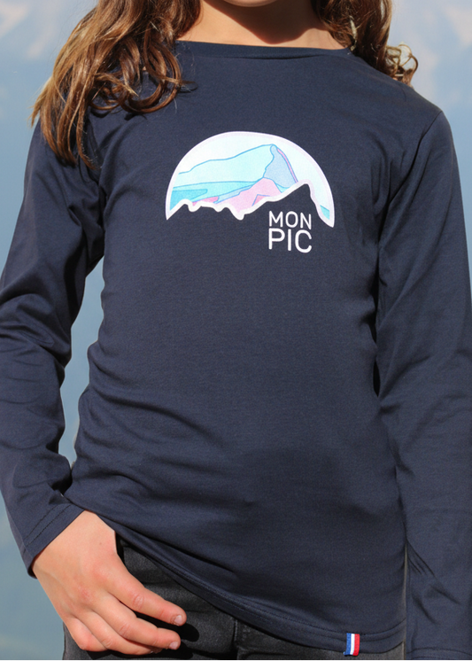 T-shirt fille manches longues MON PIC ambiance montagne made in france mon pic