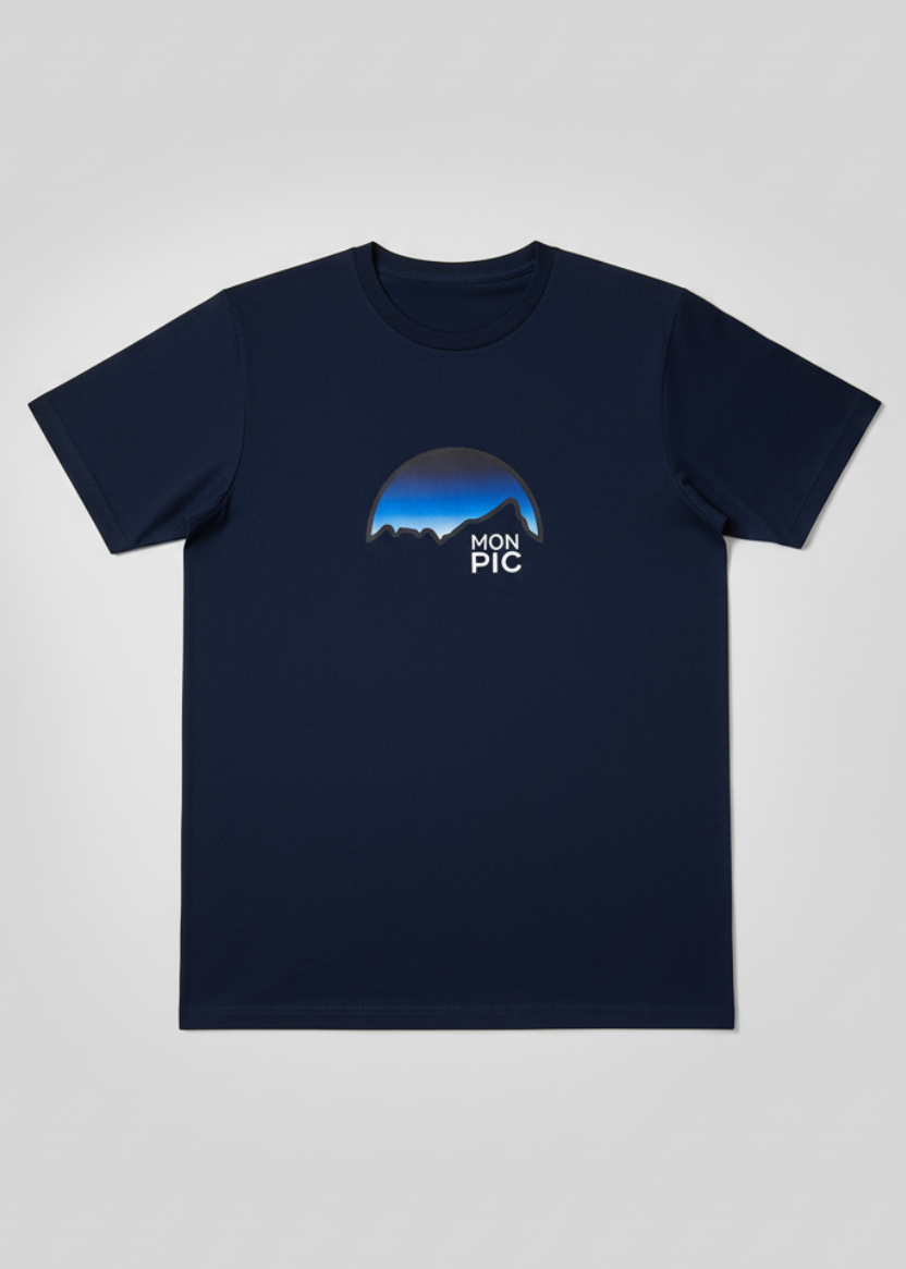 t-shirt marine MON PIC nocturne fond gris